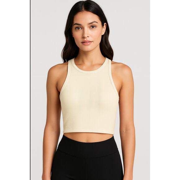 ACTIVE CASHMERE Women's Cashmere Crop Tank Top XL Cream Racerback NWT - Picture 1 of 8